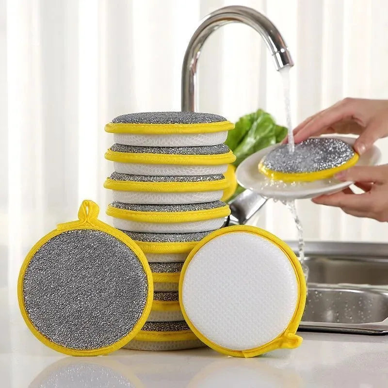 5 Double-sided Dishwashing Sponge Pot Scouring Pad Home Kitchen Qme