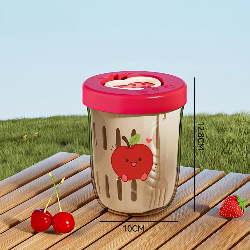 Double-walled Salad Cup with Fork Handle Draining Fruit Cup Portable Leak-proof Oatmeal Container Fresh Food Storage Container Qme 01