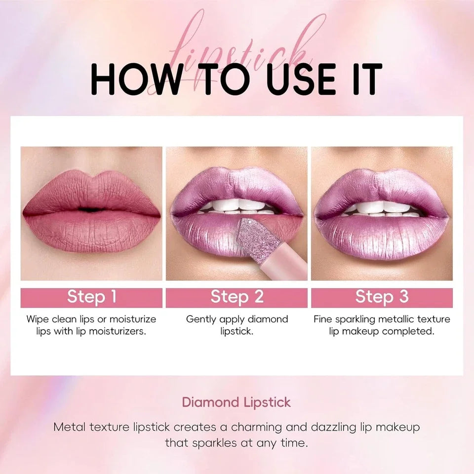 Glitter Shine Pearl Lipstick Long-lasting Waterproof Metallic Lip Qme