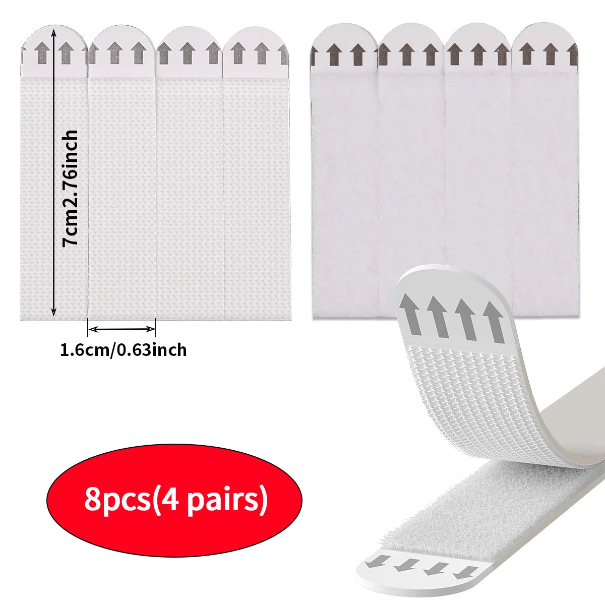 Double-Sided Adhesive Strip Wall Hanging Tool-Free Removable Non-Destructive Wall Hooks Sticky Mounts for Home Office Qme 8pcs(4 pairs)