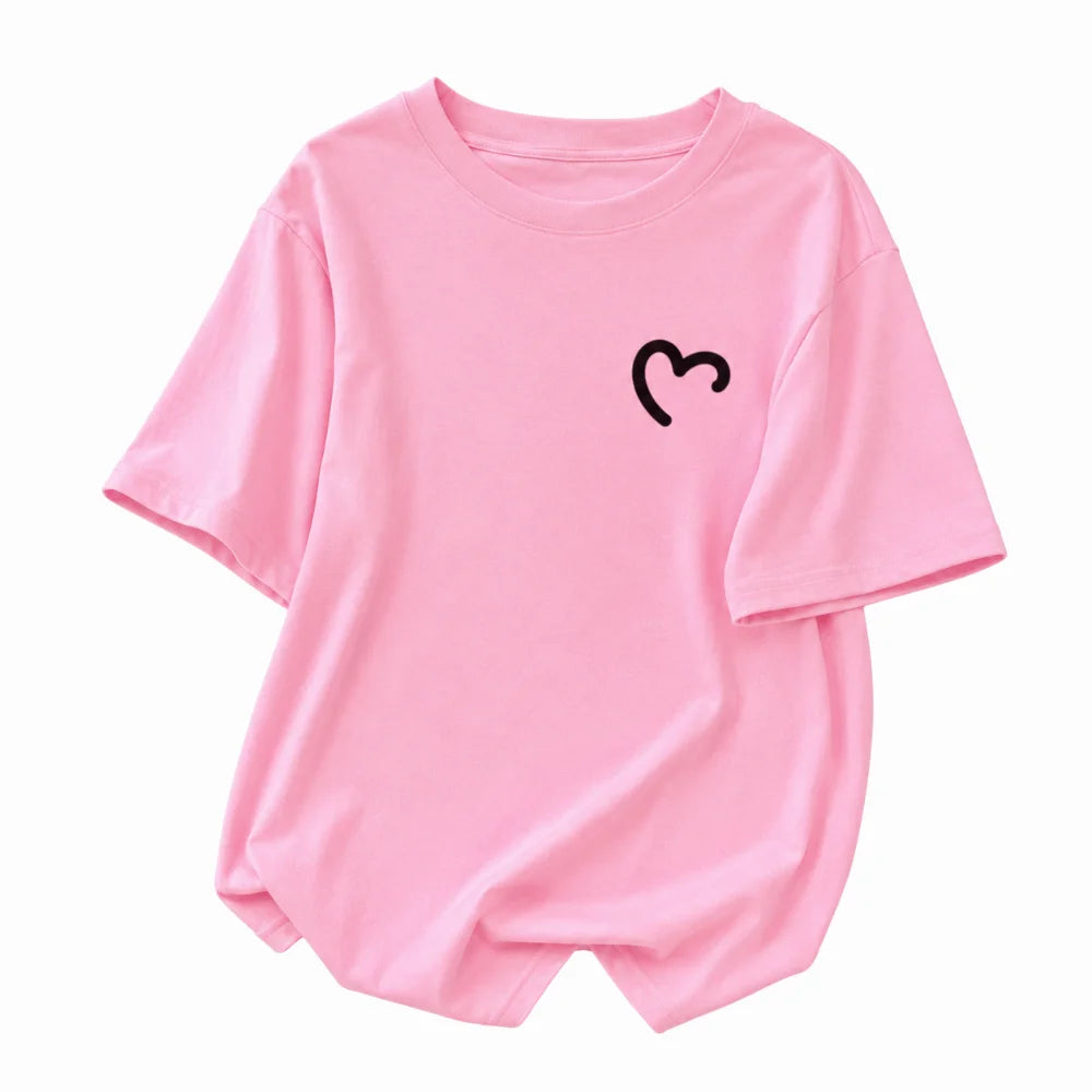 Fashion Round Neck Oversized T-shirt Loose Fit Simple Couple Outfits Qme Pink S