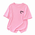 Fashion Round Neck Oversized T-shirt Loose Fit Simple Couple Outfits Qme Pink S