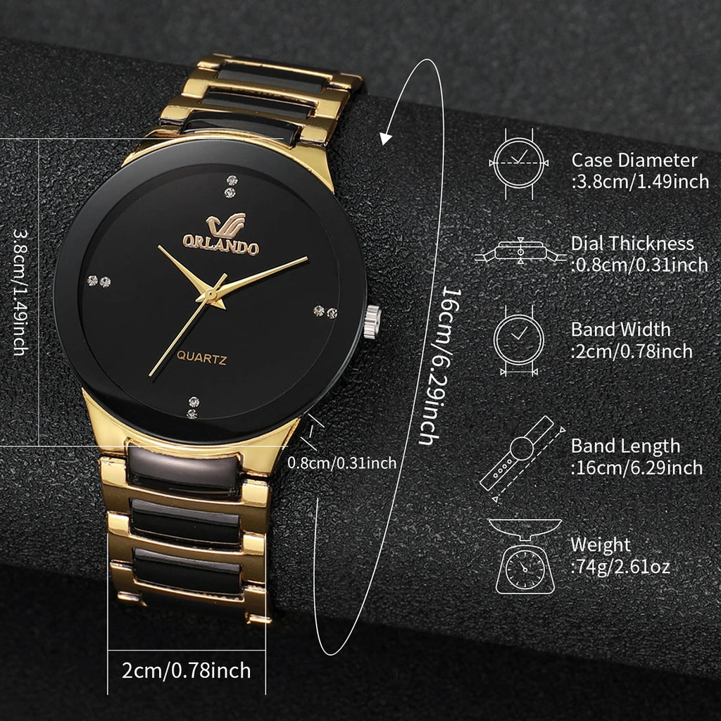 4PCS/Set Watches Fashion Rhinestone Women Quartz Watch Stainless Steel Band Men Wristwatches Bracelets Set Qme