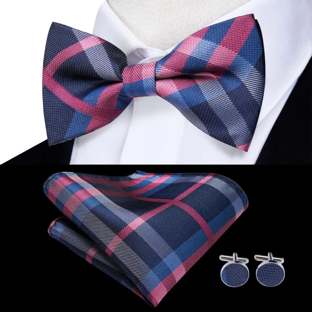Peach Pink Salmon Rose Mens Bow Tie Pocket Square Cufflinks Pre-tied Qme LDLH0757