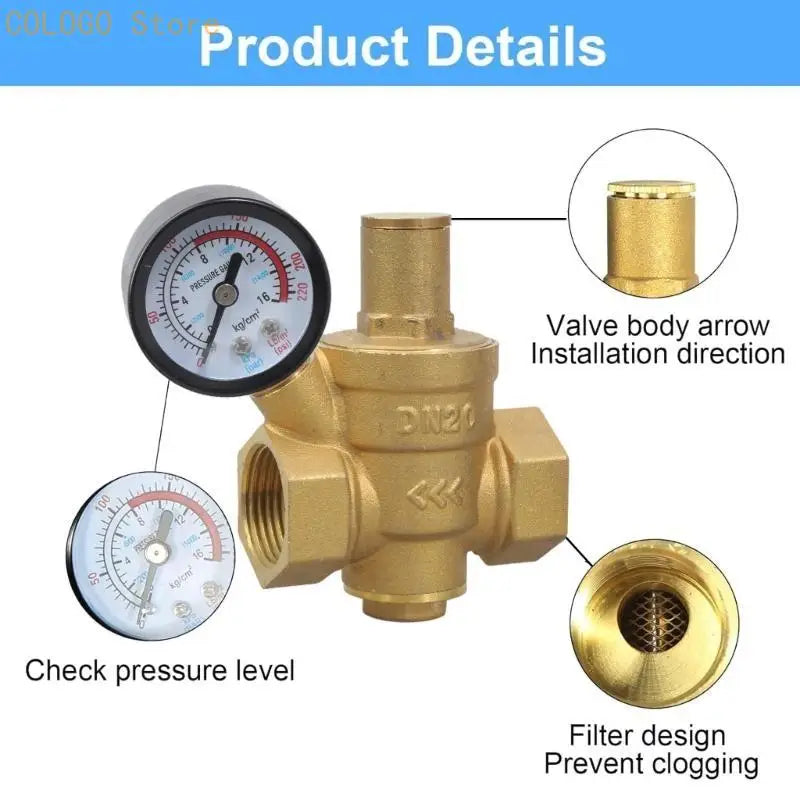 Versatile DN20 Brass Pressure Regulator Gauges Home Industrial Use Qme