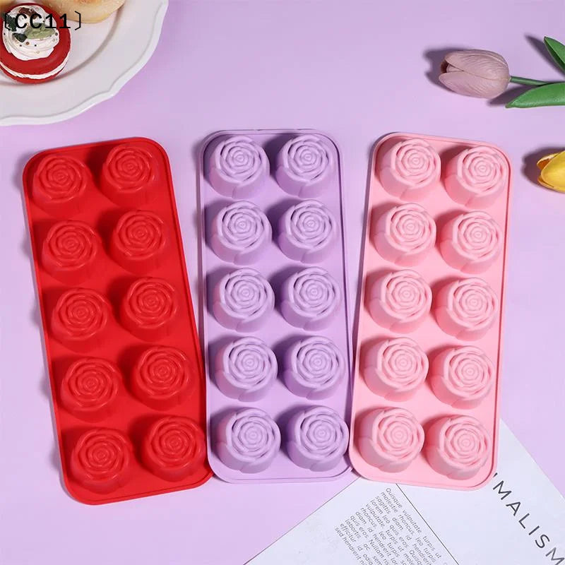 10-Cavity Silicone Rose Cake Mold Nonstick Reusable Baking Pan DIY Qme