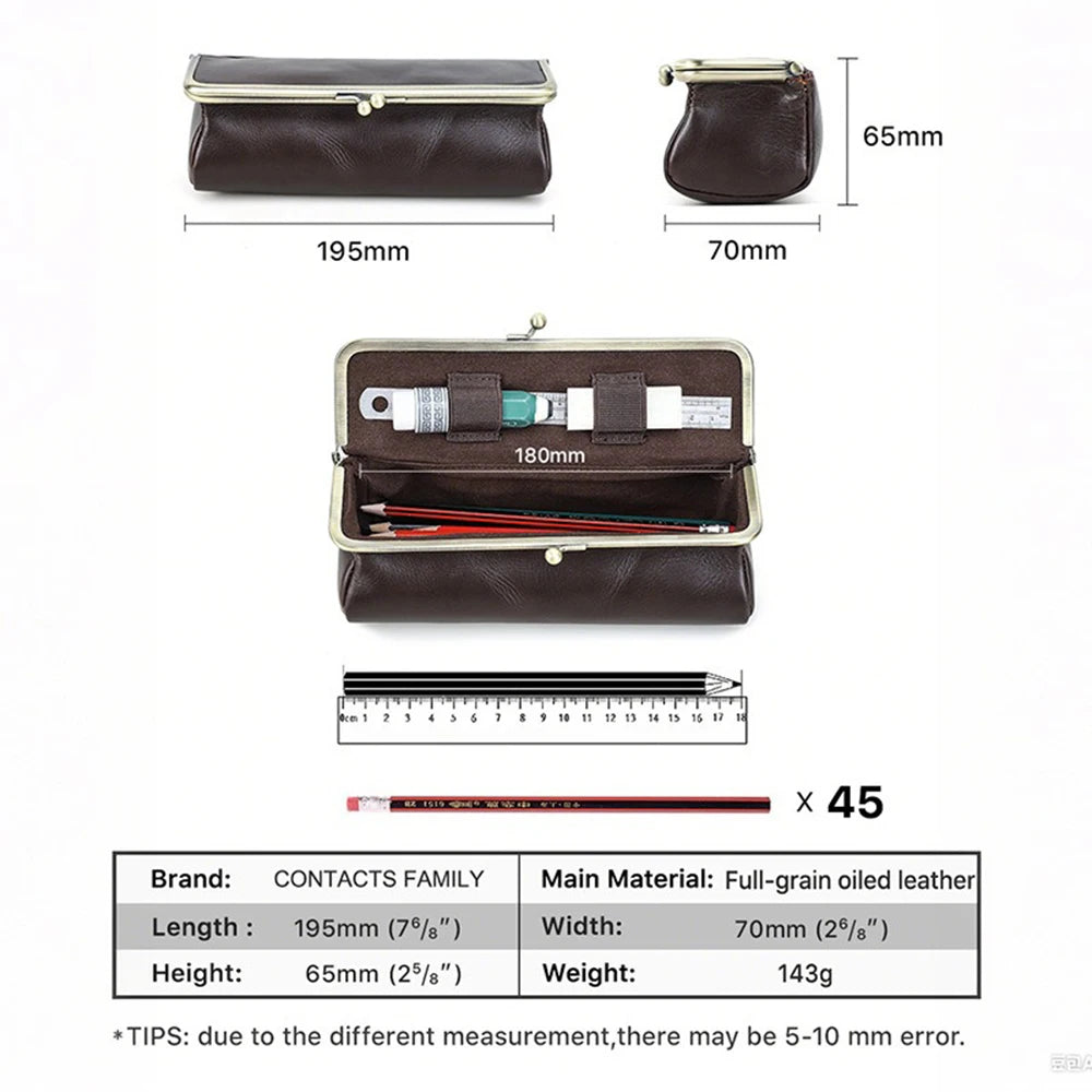 Handmade Vintage Genuine Leather Pencil Case Retro Storage Box for Office School Supplies Best Gift Stationery Storage Box Qme