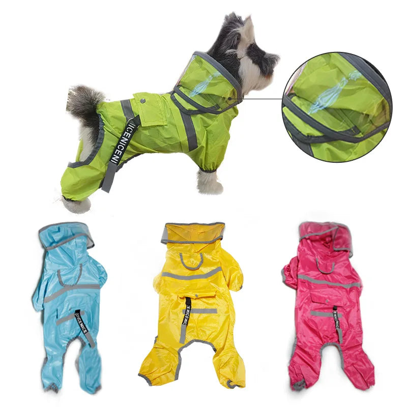 Pet small and medium-sized dog large brimmed raincoat, rainproof with traction rope, reflective strip raincoat (recommended to p Qme