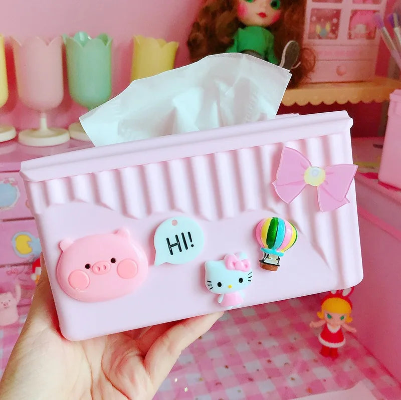 Hello Kitty Pink Creative and Cute Tissue Box Bathroom and Household Tissue Holder, Living Room Plastic Napkin Holder Qme 5