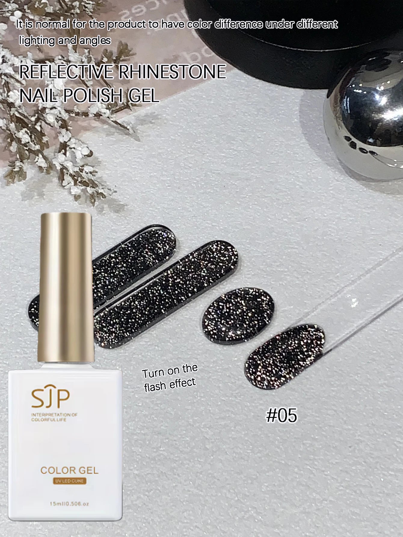 Reflective Clubbing Rhinestone Gel UV Nail Polish Silver Burgundy Qme 05