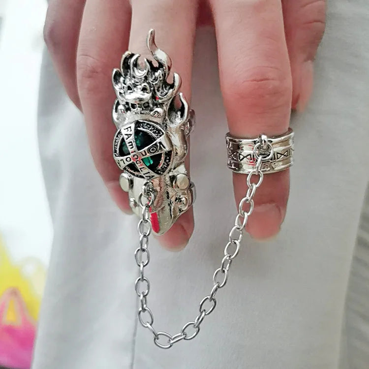 Fashion Japan Anime Hitman Reborn Joint Ring Gemstone Revolving Rings Cosplay Props Figure Toys Punk Gothic Fans Party Gifts Qme green