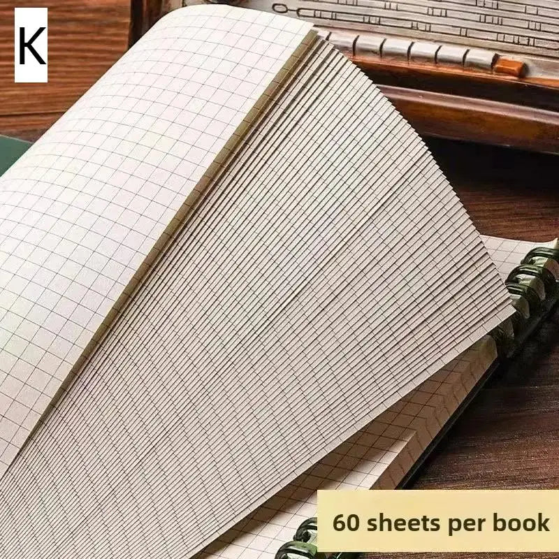60 Sheets Flip Loose Leaf Notebook Thick No Bleed Grid Pages Binder Qme K