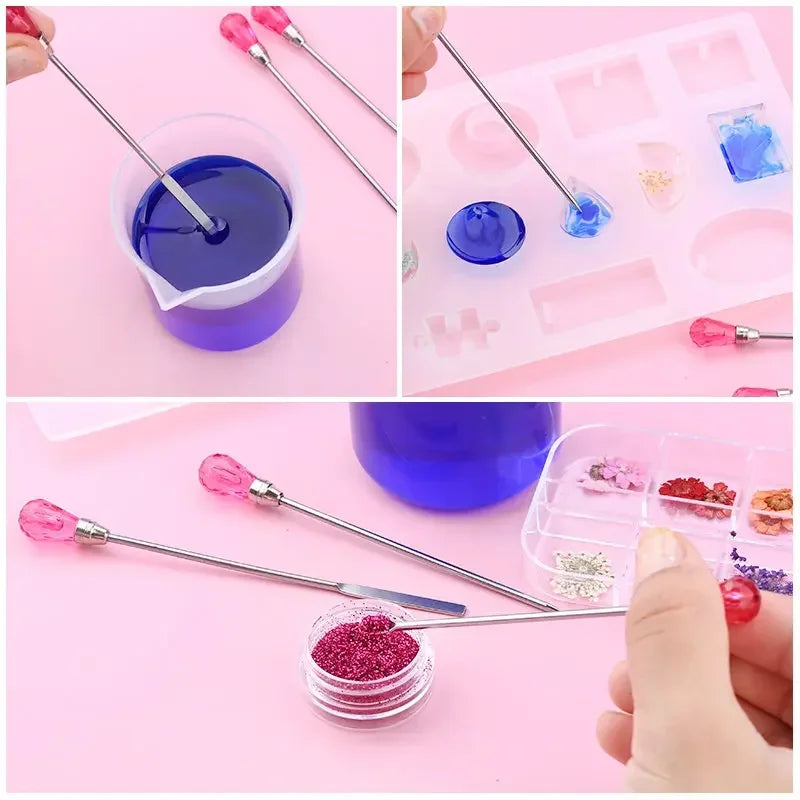 3PCS Poke Needle Digging Power Spoon Stir bar Tool Set For Professional Silicone UV Glue Resin Mold Epoxy Jewelry Making Tools Qme