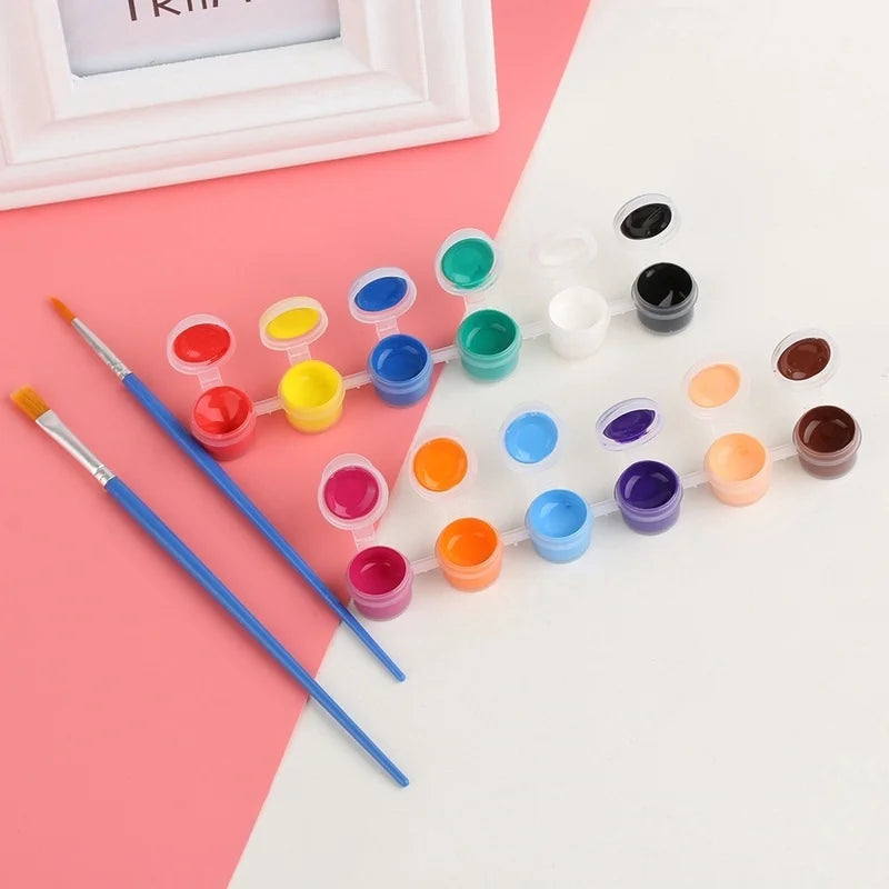 12 Color Acrylic Paint Set 6Grid Graffiti Paint With Drawing Pen DIY Paint Gypsum Doll Acrylic Paint Student Drawing Stationery Qme