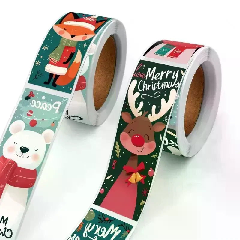 120pcs Christmas Stickers Roll - Cute Santa Polar Bear, Merry Christmas- For Gift Wrapping, Packaging - Paper-Based Qme