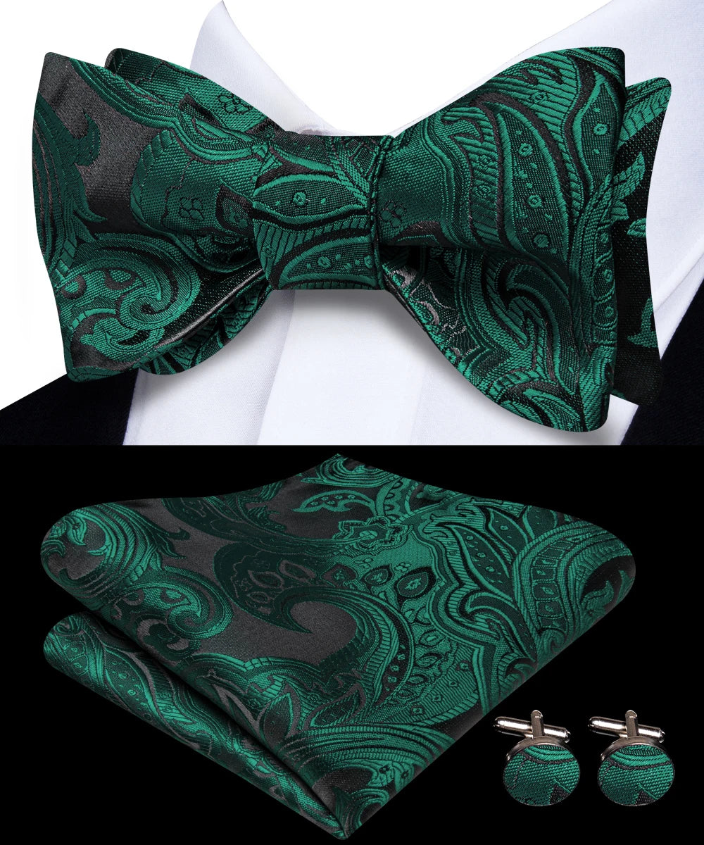 Men's Stylish Two-tone Paisley Tie Including Bow Handkerchief Qme QQHT-LH-2301