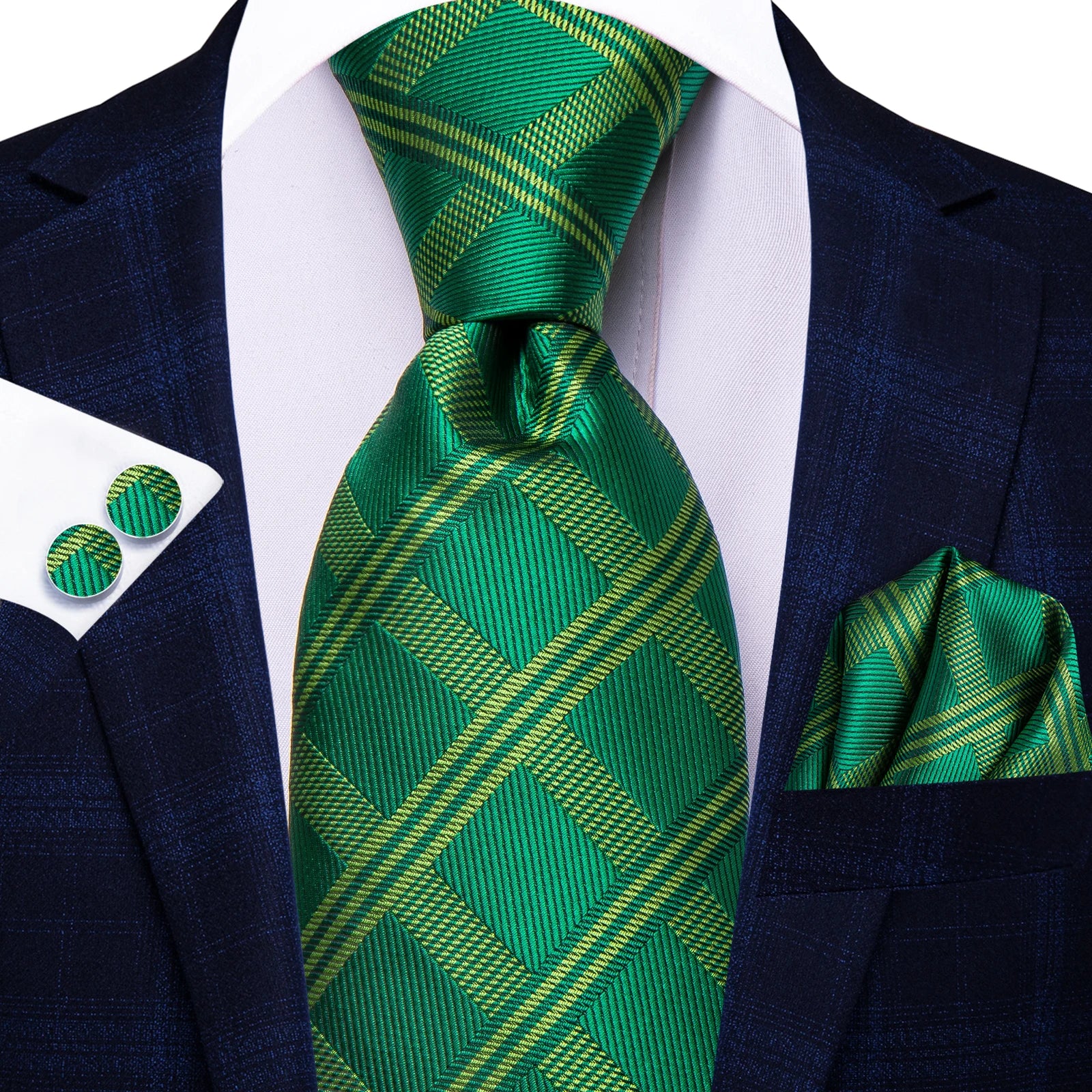 Hi-tie Mens Tie Blue Checks Plaids Silk Wedding Men Fashion Design Qme HT-N-0179