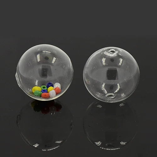 PandaHall 100pcs Handmade Blown Glass Globe Beads, Two Holes Round Clear, 10-60mm Assorted Sizes for DIY Jewelry Making Qme