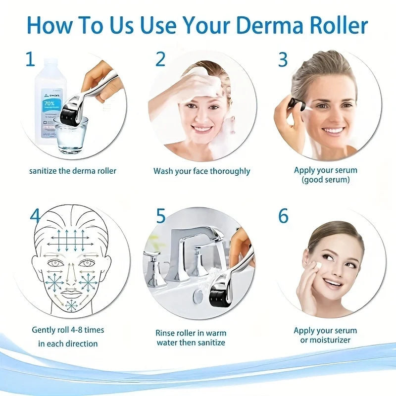 Titanium 540 Microneedle Derma Roller Face Hair Beard Matte Black Qme