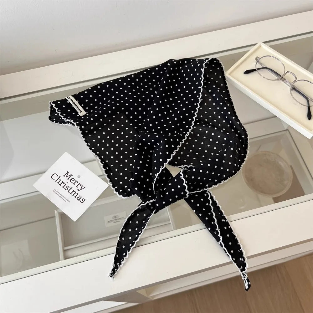 Elegant Sweet Polka Dot Headband Turban Thin Fresh Small Scarf Striped Korean Triangular Hair Band Summer Qme Style3