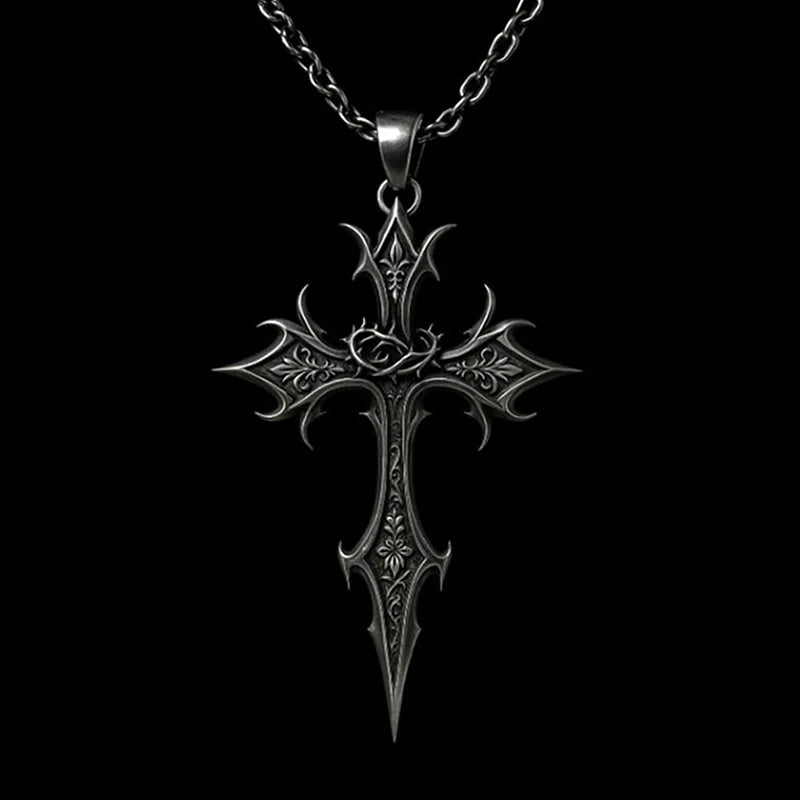 Cross Necklace Vintage Gothic Silver Religious Crucifix Pendant Qme