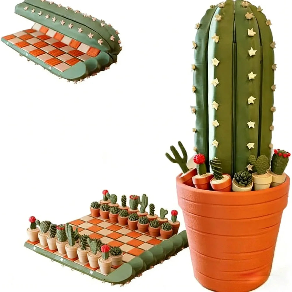 Cactus Chess Set 3D Cactichess Roll Up Portable Travel Chess Board Cactus Magnetic Chess Set Fun Chess Gift for Plant Lovers Qme