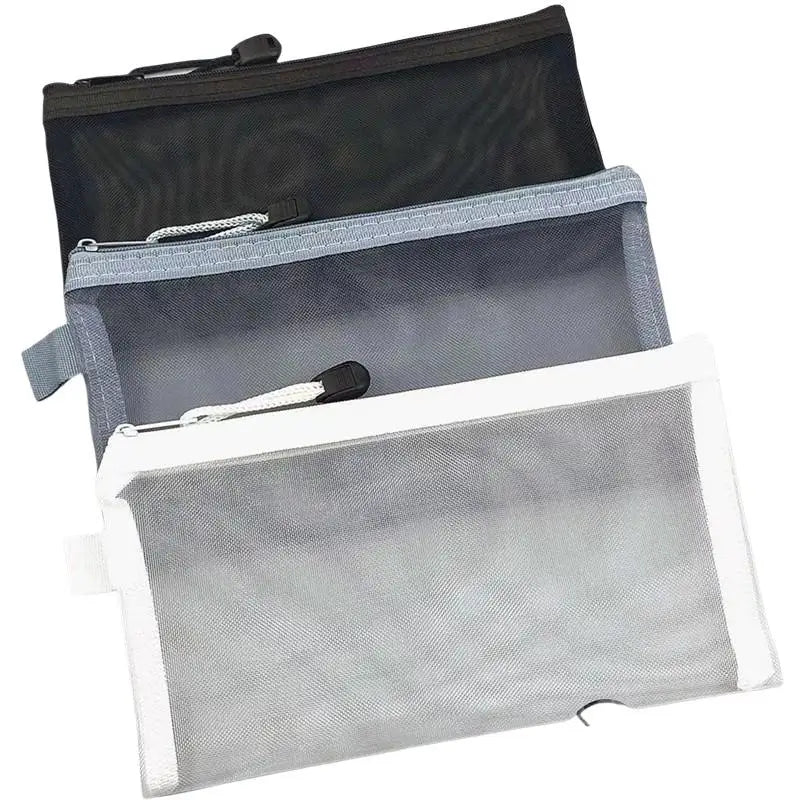 Mesh Pencil Case Large Capacity Multiuse Nylon Zip Storage Bag Qme