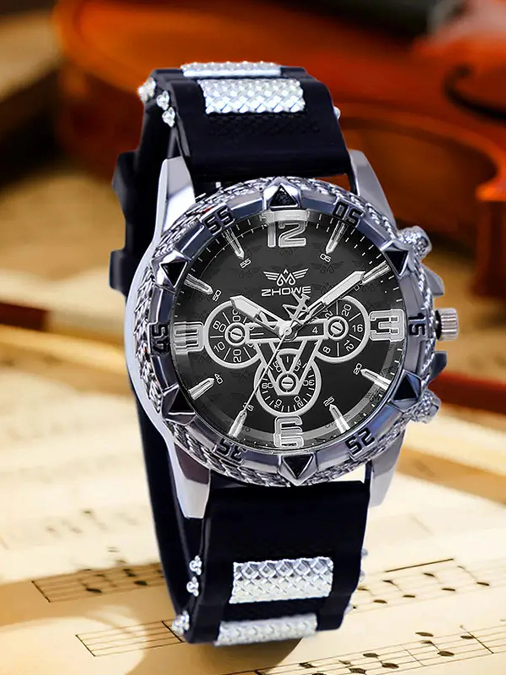 3Pcs ZHOUWEI Multicolor Chronograph Sports Watch Set Silicone Strap Men’s Wristwatch Qme