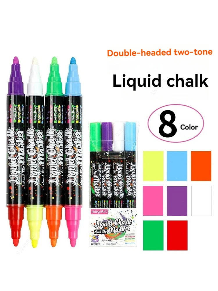 Chalk Markers - Erasable, Non-Toxic,Reversible Tips, For Glass or Chalkboard Markers for Restaurants, Liquid Drawing Chalk Qme 4 Pcs - 8 colors