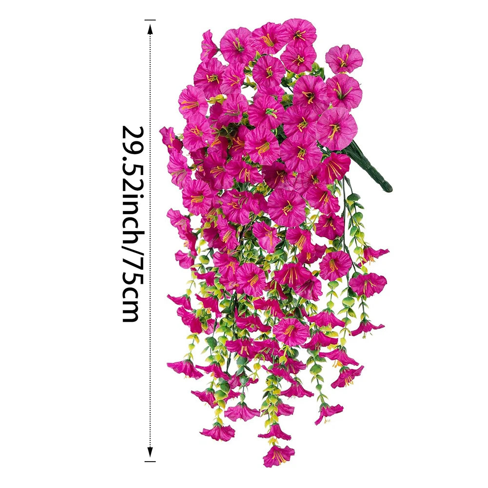 1pc 29.52" Artificial Fake Morning Glory Hanging Flowers UV Resistant Realistic Hanging Petunias Plants For Garden Wedding Decor Qme rose red