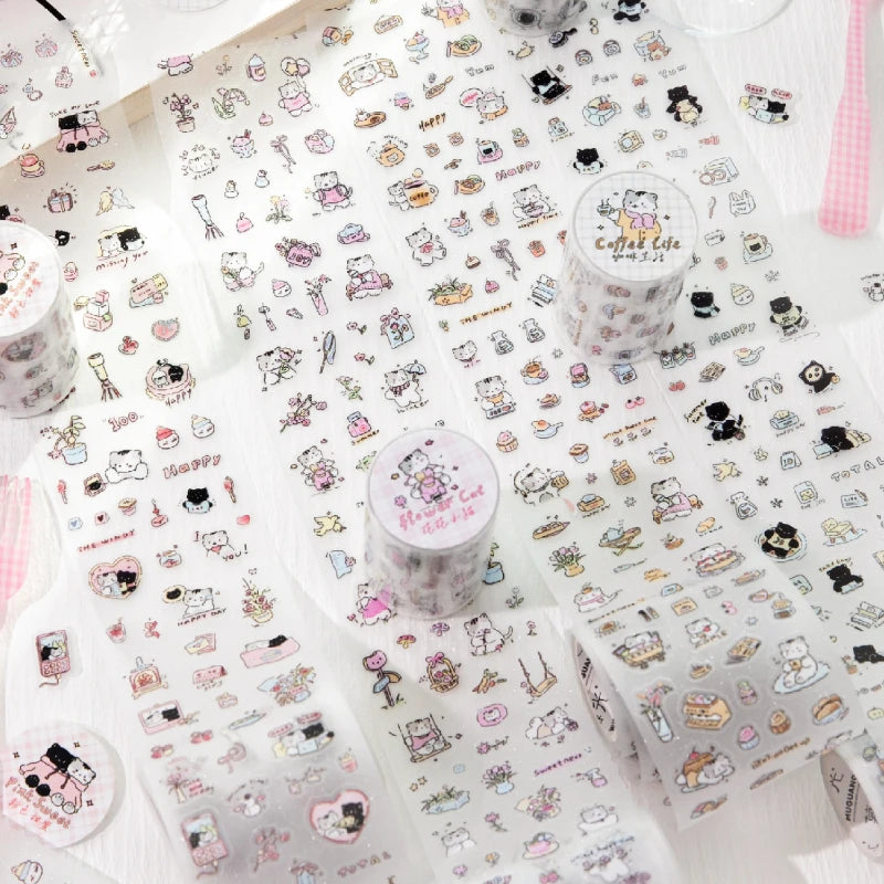 70mm*2m Cute Cartoon Creative Decoration Adhesive Tape PET Die Cutting Tapes Handbook DIY Scrapbooking Collage Journal Stickers Qme ABCD stickers