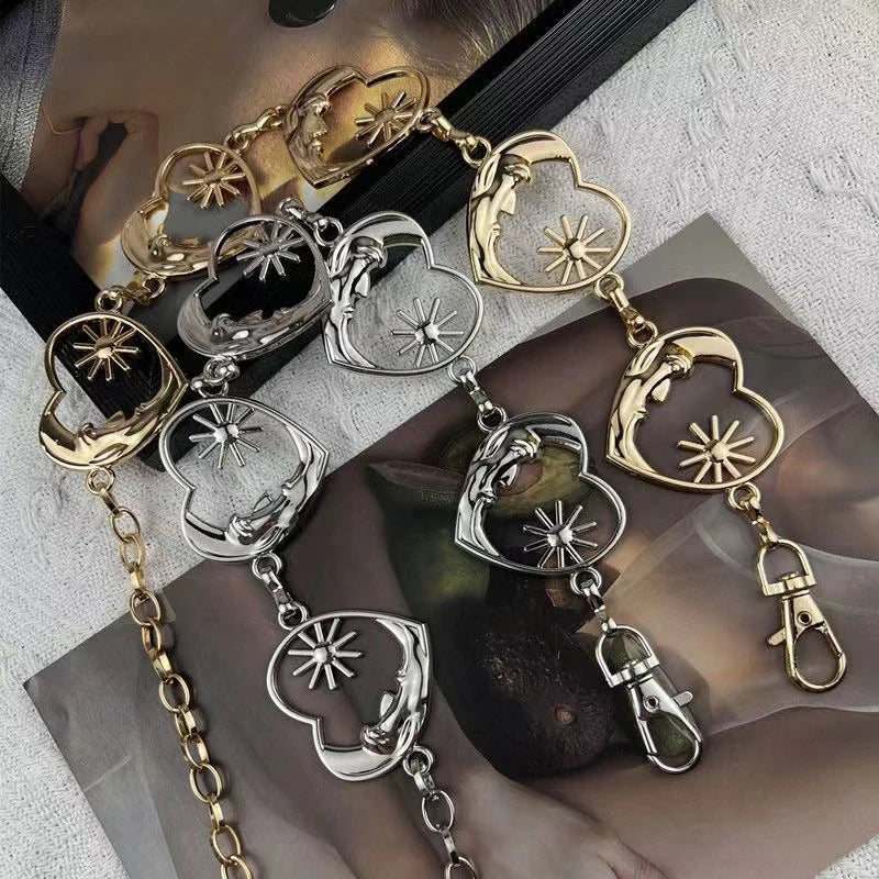 Harajuku Punk Moon Metal Belts Women Vintage Gothic Sun Waist Chain Qme