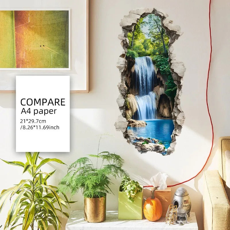 3D Waterfall Forest Wall Sticker Removable Peel Stick Waterproof Qme