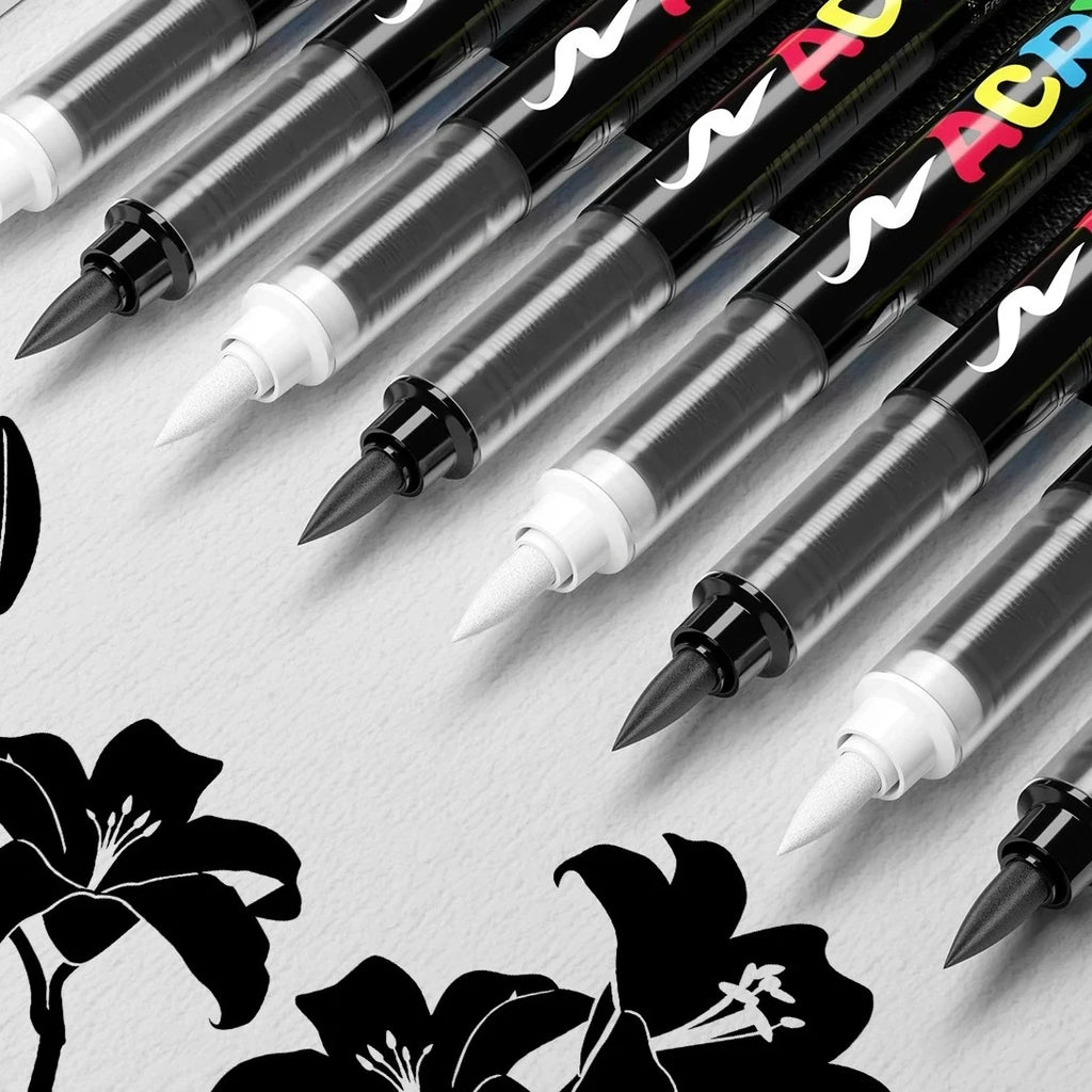 8pcs Black and White Acrylic Paint Markers Set, Large Ink Capacity, Acrylic Markers for Illustration Sketching, Wood, Glass Qme