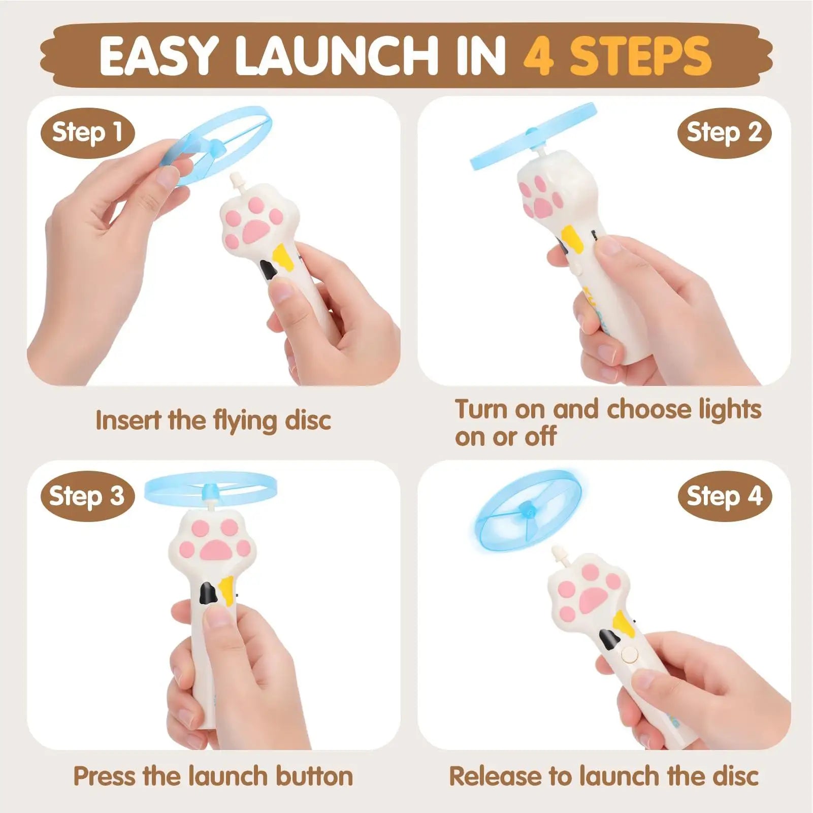 Cat Disc Launcher Rechargeable Flying Launcher With 6 Discs Interactive Cat Toy For Outdoor Play Garden Backyard Patio Balcony Qme