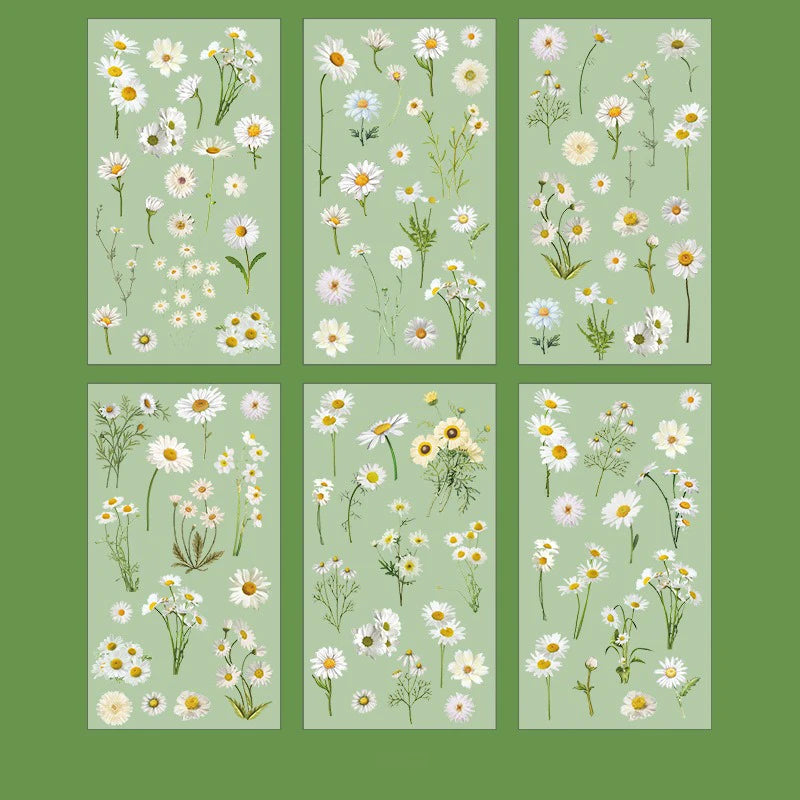6 Pcs Journal Stickers, Plant and Flower Stickers,PET Waterproof Transparent Floral Patterns,DIY Photo Album Decoration Stickers Qme Daisy