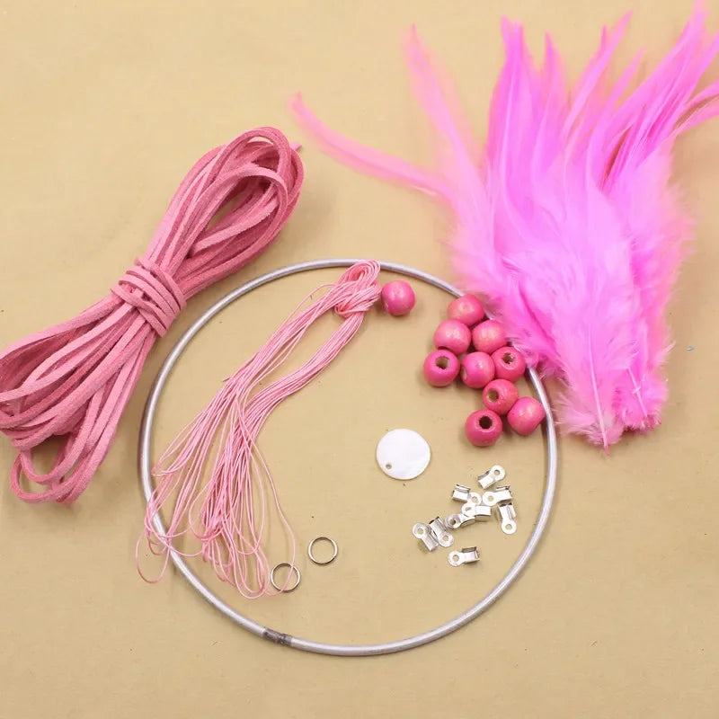 Dreamcatcher Accessories Kits Fashion DIY Crochet Feather Dream Catcher Kit Hanging Decoration Wall Ornaments Home Decor Hanging Qme Pink