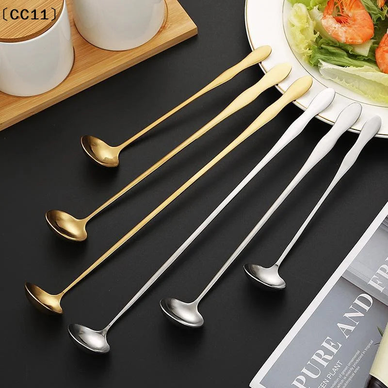 Stainless Steel Long Handle Teaspoon Cocktails Ice Coffee Tea Mixing Qme