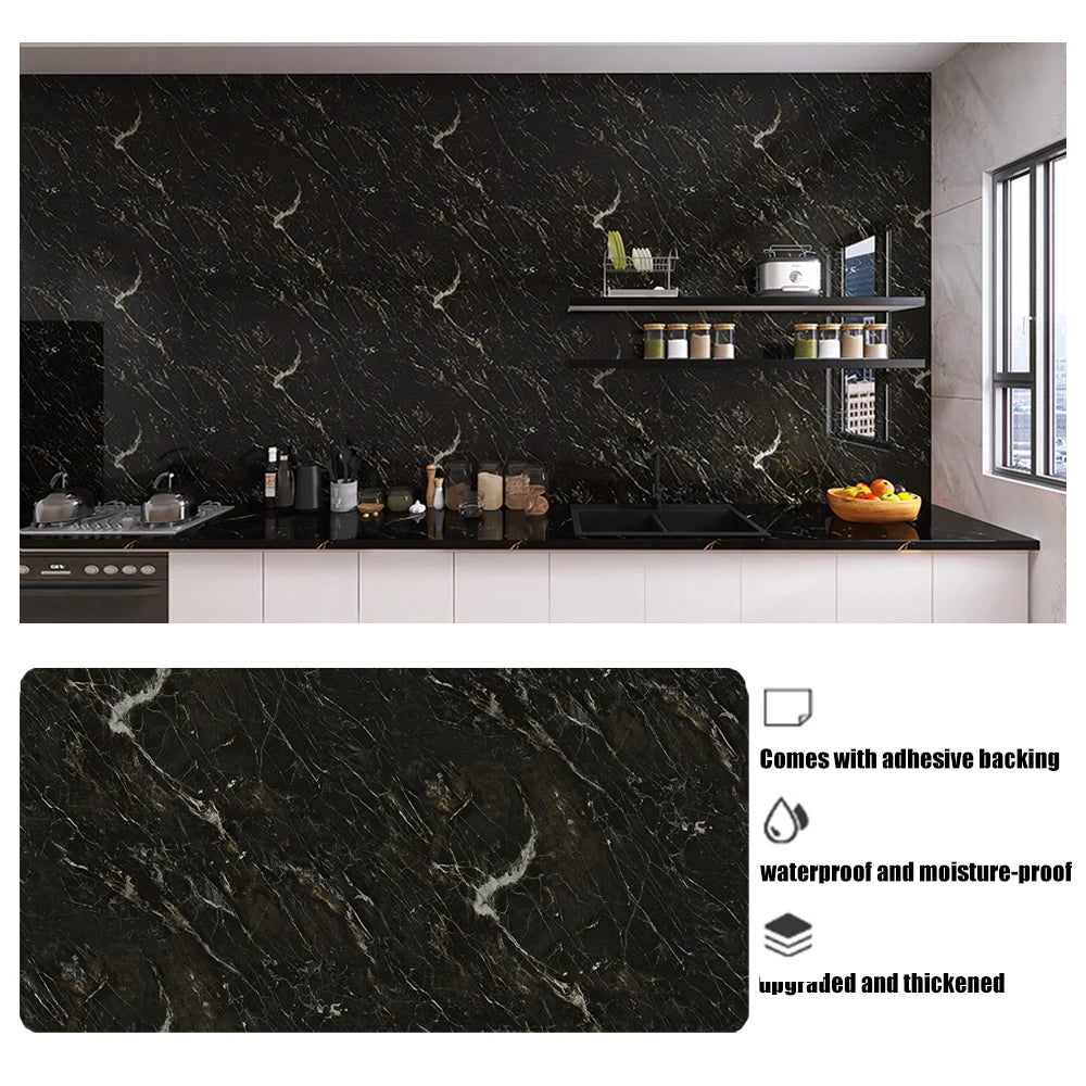 European Style Self Adhesive Wall Sticker Heat Resistant Moisture Proof Wallpaper Marble Pattern for Bedroom Living Room Kitchen Qme 10 40cmX20m