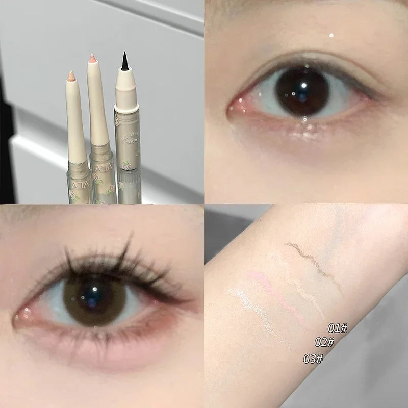 Double Head Matte Pearlescent Eyeliner Pen Highlighter Brightening Shadow Under Eyelid Liner Liquid Contour Lying Silkworm Pen Qme