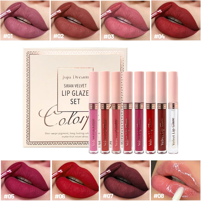8 Colors Matte Lip Gloss One Swipe Pigment Long Lasting Non-stick Cup Qme