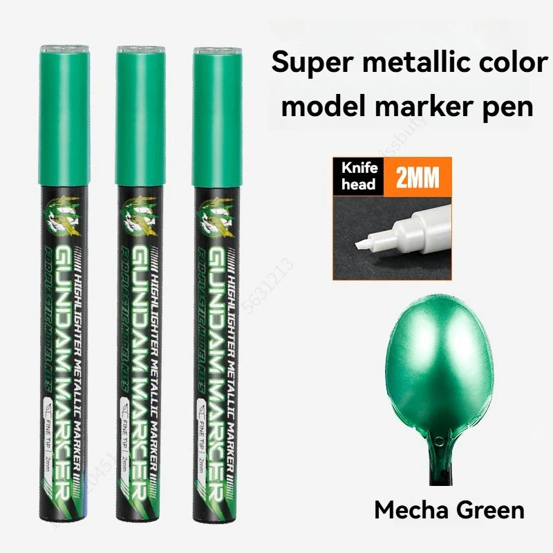 Metallic Reflective Marker Pen Set High Gloss Metallic Paint Pens for Mecha Model Painting DIY Handcraft Decoration Tools Qme Mecha Green
