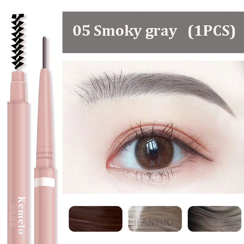 1.5mm Ultra Fine Double-Ended Eyebrow Pencil Automatic Rotating Natural Waterproof Long Lasting Professional Eyebrow Pen Makeup Qme 05 Smoky Gray