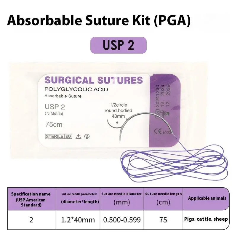 1/5PCS PGA 75CM With Needle 3/0 2/0 0 1 2 3 Absorbable Suture Thread Pet Dog Specific Teaching Demonstrations Exercises Use Qme 1pcs PGA 2