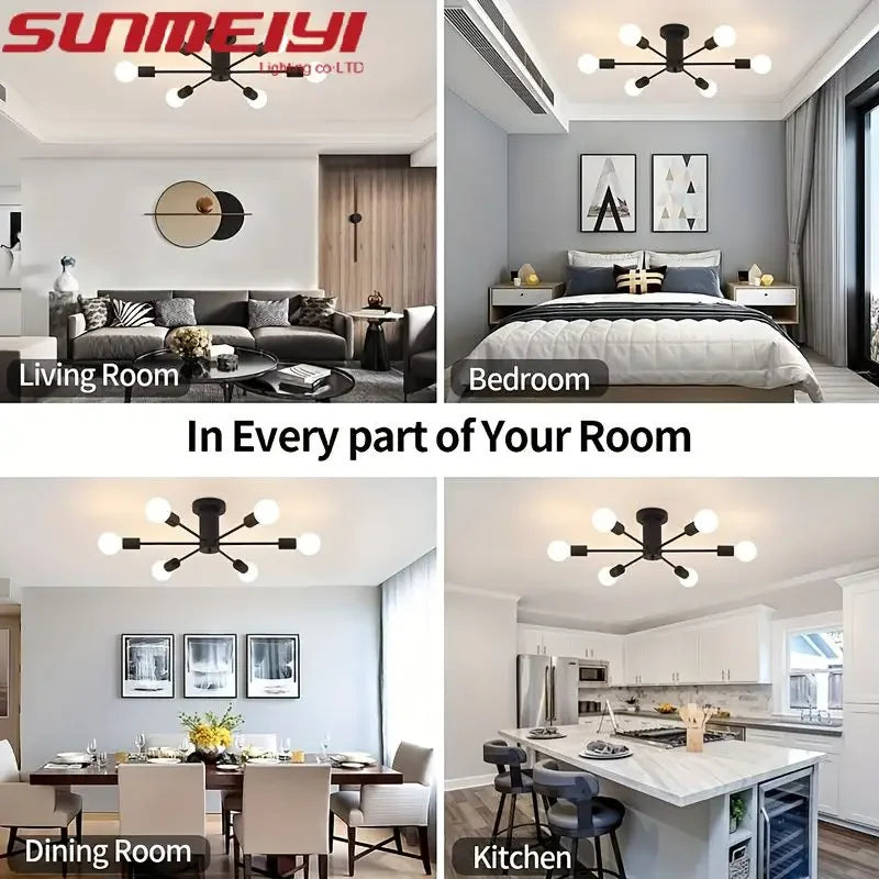 Nordic Minimalist Modern Atmosphere Living Room Dining Room Chandelier Bedroom Guest Room Iron Branch LED Ceiling Light Fixture Qme