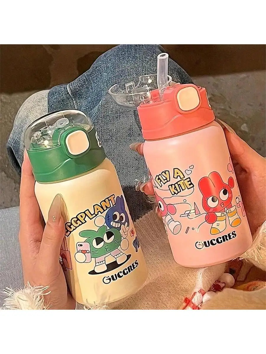 Cute Graffiti Painting Insulated Cup Straw Water Portable School Qme