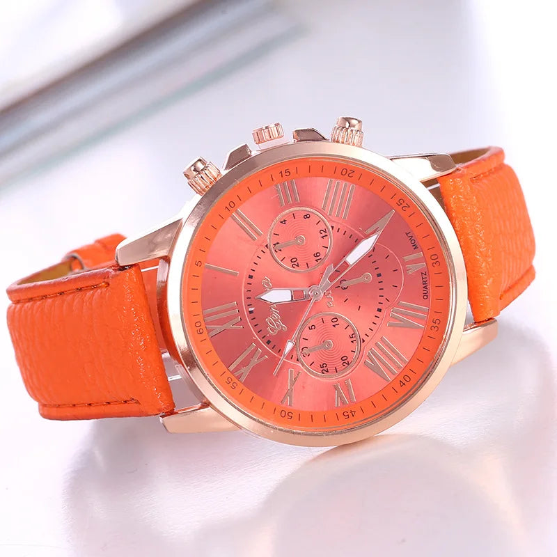 Womens Watches Brand Sport Style Fashion Ladies Watch Leather Watch Women Girls Female Quartz Wristwatches Montre Femme Qme Orange