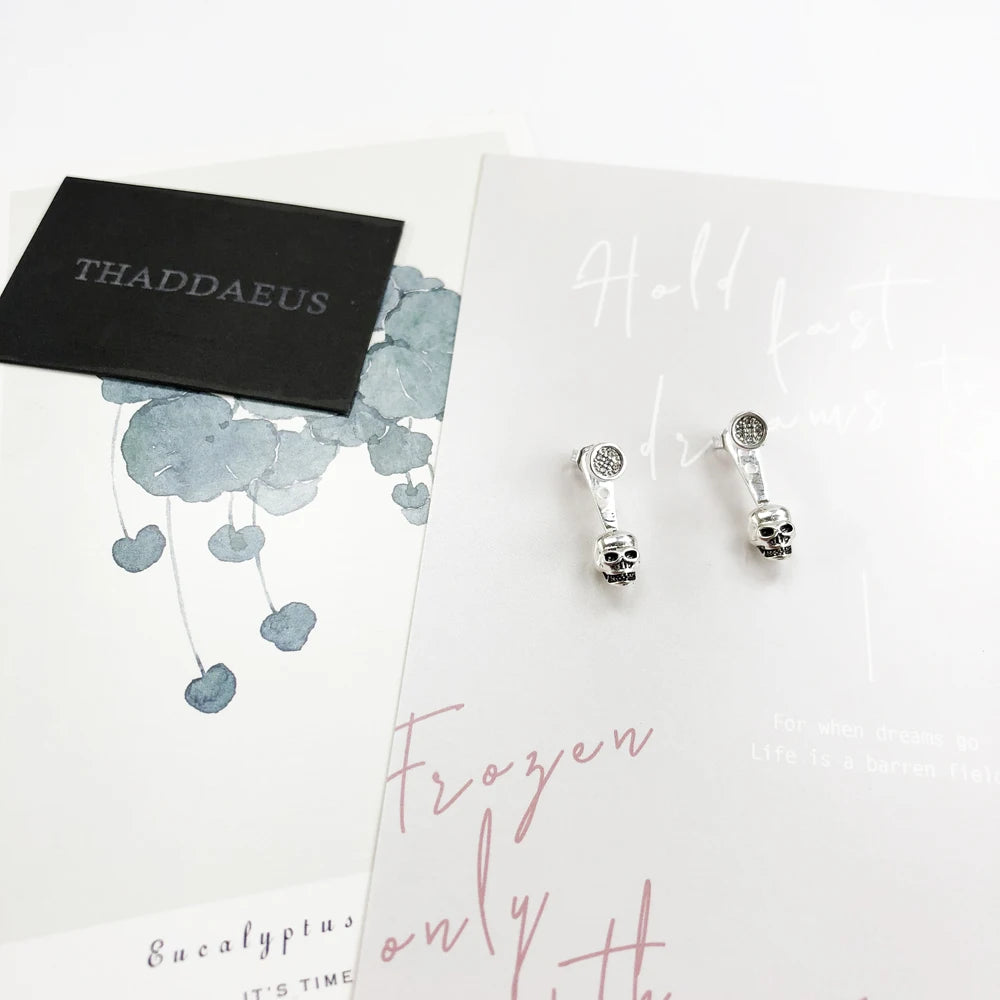 Ear Jackets Skull Stud Earrings Europe Style Fine Jewerly For Women Vintage Gift In Pure 925 Sterling Silver Qme