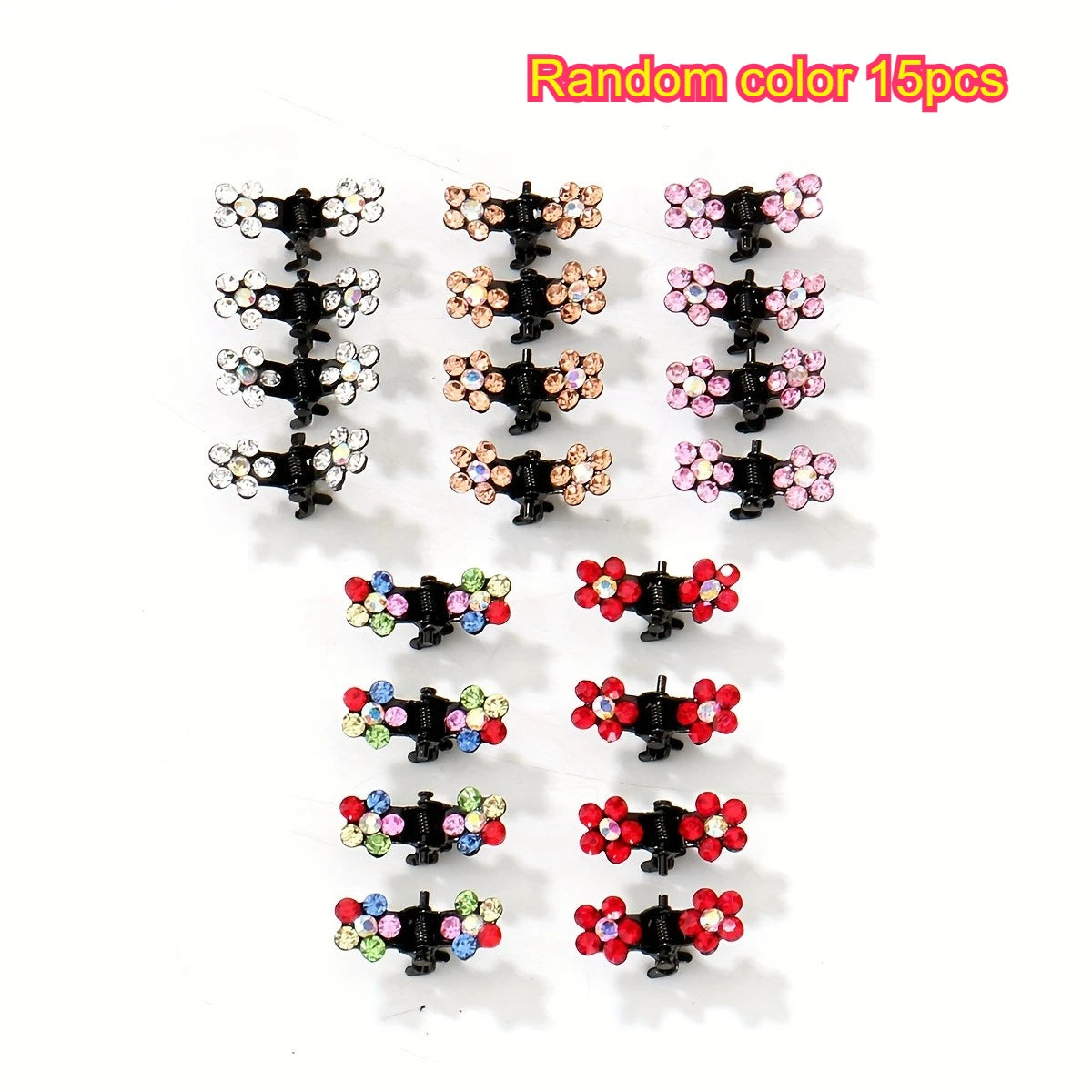 Mini Hair Clips Plum Flower Crystal Design Drill Hair Claw Pins for Women Styling Accessories for Parties Weddings Birthdays Qme Random color 15pcs