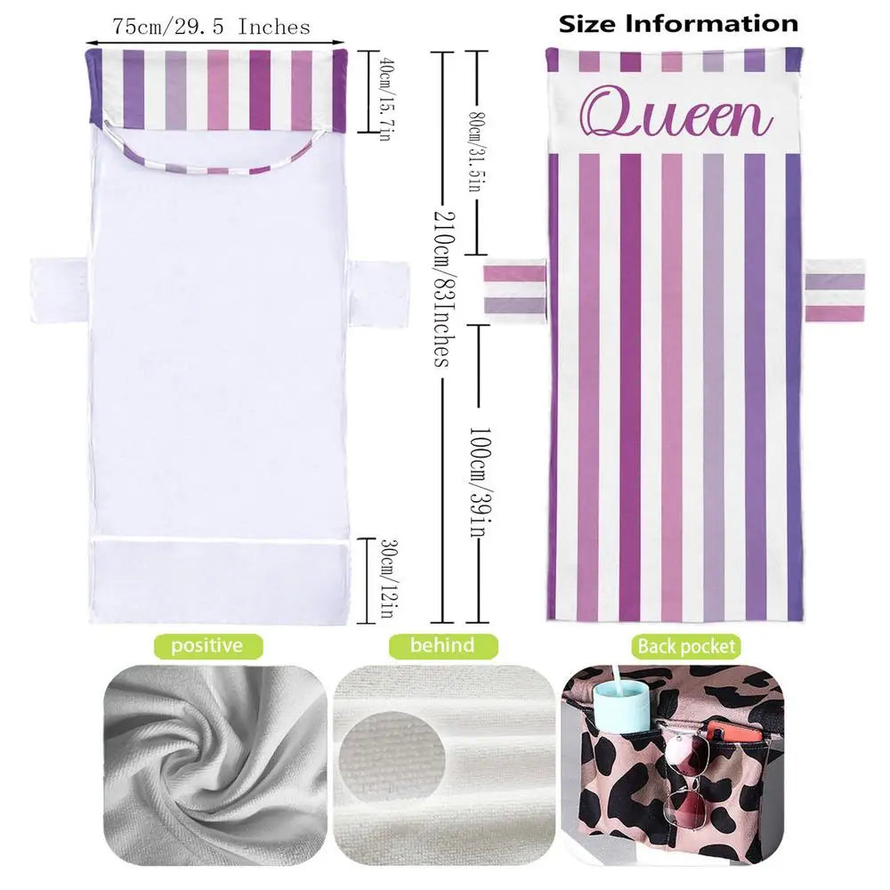 1Pc Striped Beach Chair Cover with Side Storage Pockets Pool Lounge Chaise Towel Sun Lounger Covers suitable for Beach Chair Qme Purple China Mainland